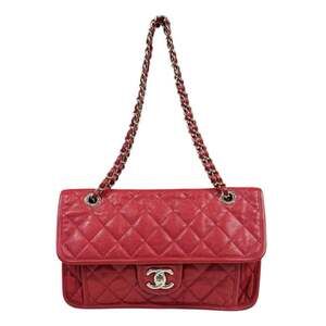 Chanel French Riviera Matelassé Shoulder Bag, Leather, Red, Women's, CHANEL C...